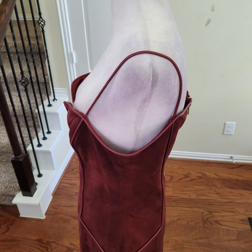 JW PEI Eva Spaghetti Strap Sueded Dress Burgundy Women 6 Mini Party Nightout - Picture 13 of 17